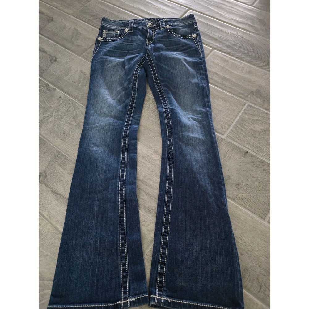 Miss Me Signature Rise Bootcut Jeans Dark Wash Bling 26/32 Low Rise Western
